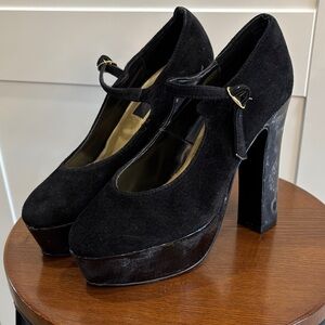 Wild Pair Black Suede Platform Heels